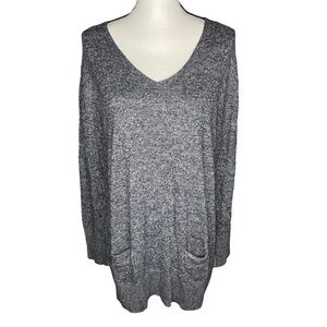 Studio Works Top Black White Marble Knit Long Sleeve Front Pockets Tunic Sweater